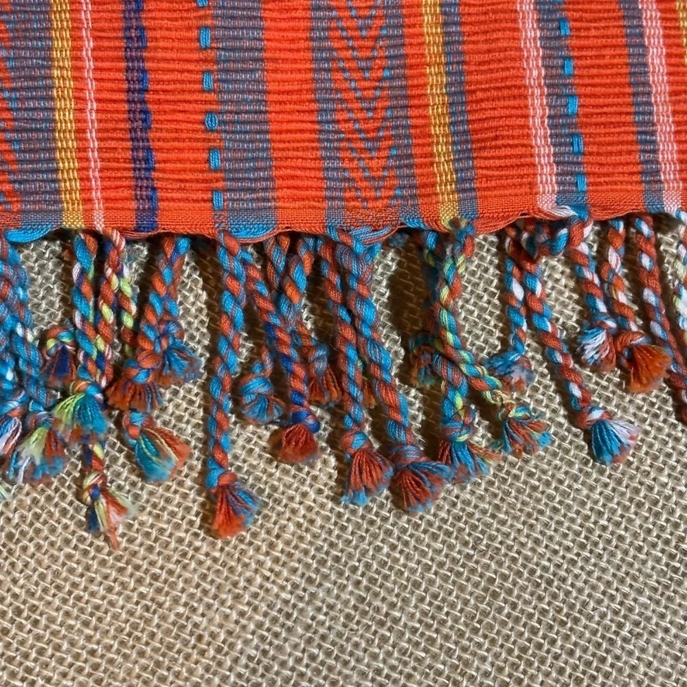 Pier 1 Placemats Woven Cotton‎ Set Of 4 Orange striped tasseled Guatemala Summer